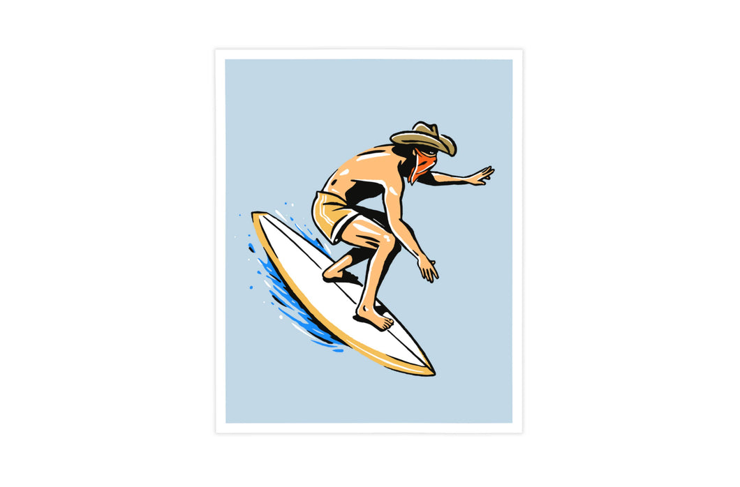 Barrel Rider Surf Cowboy Print - Drop In - Illustration