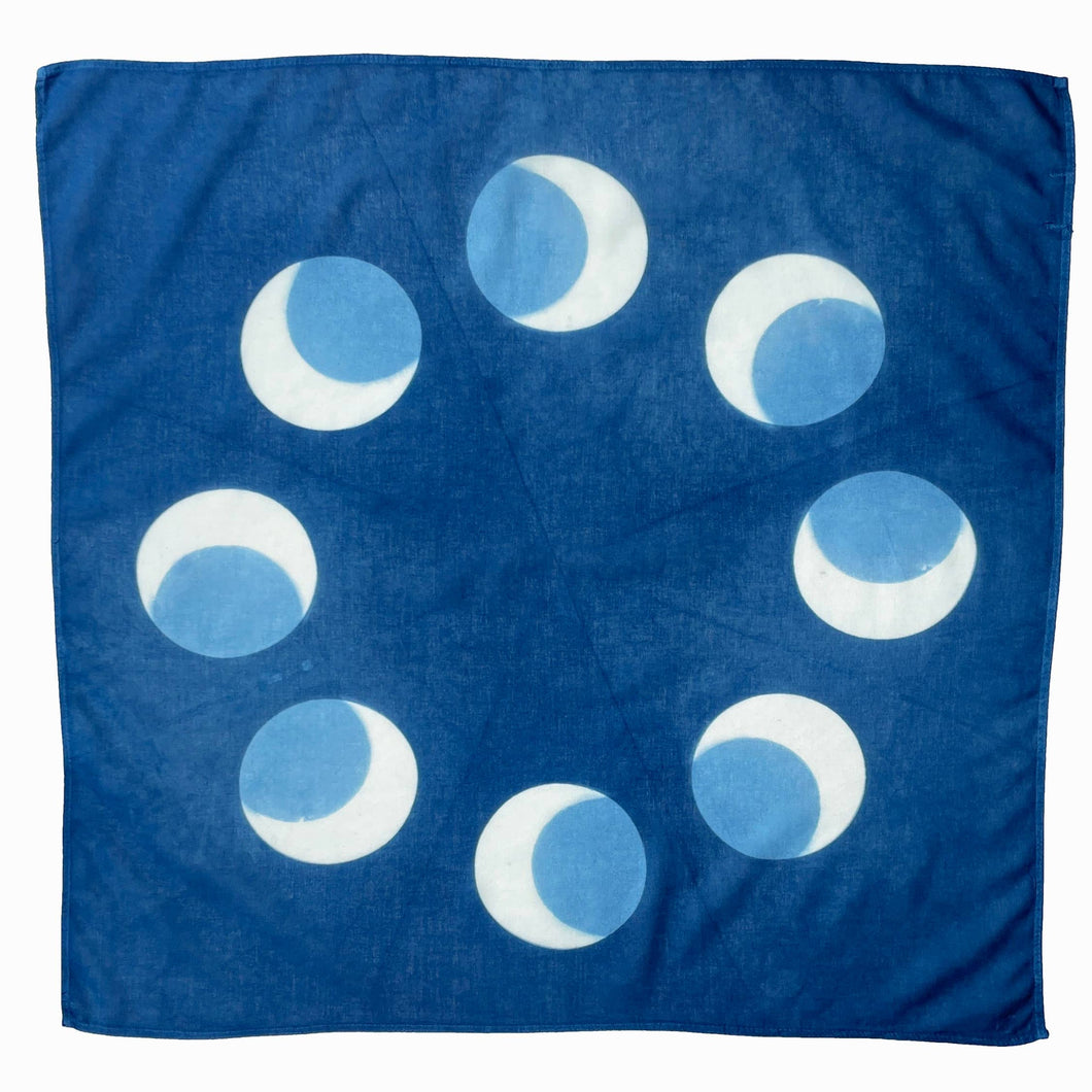 Indigo Dyed Organic Cotton Bandana - Crescent Moons