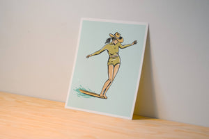 Surf Cowgirl - Nose Riding Print - Illustration Poster