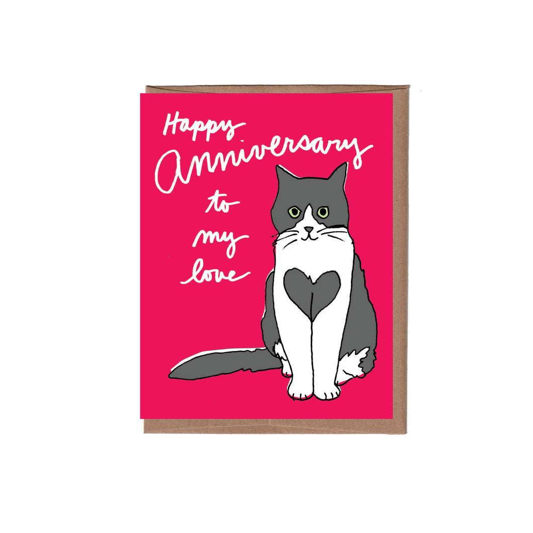 Heart Cat Anniversary Greeting Card